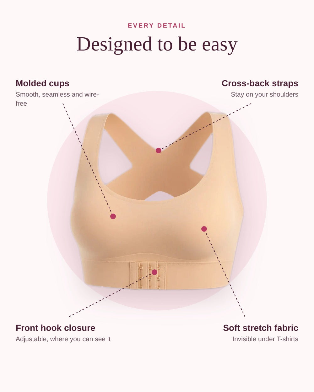 Front-closure bra feature overview